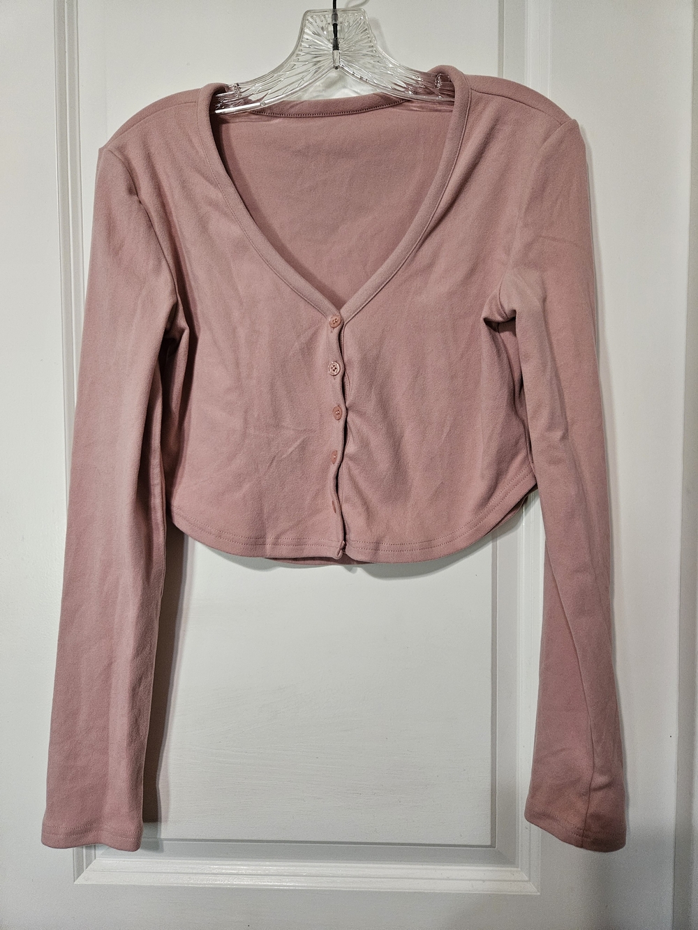 SHEIN Dusty Pink Cropped Button-Front Cardigan